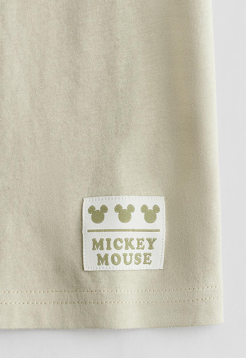 H&M - Oversized printed t-shirt - light khaki green mickey mouse