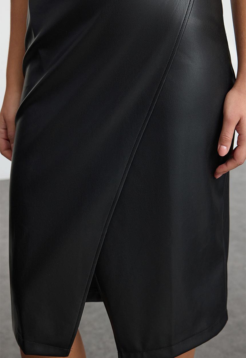 Trendyol - Wrap closure bodycone/fits on body midi knit dress  - black