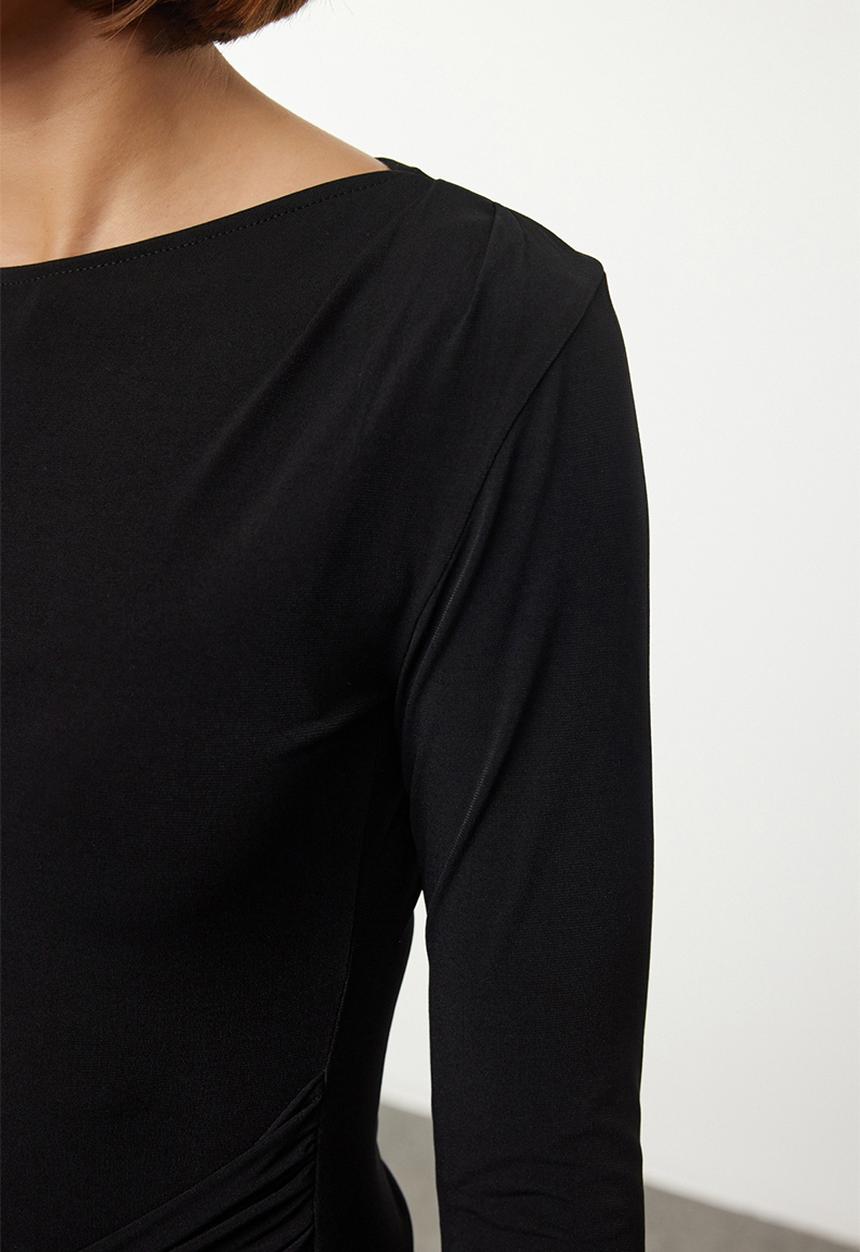 Trendyol - Accessory detail fitted maxi stretch knit dress  - black