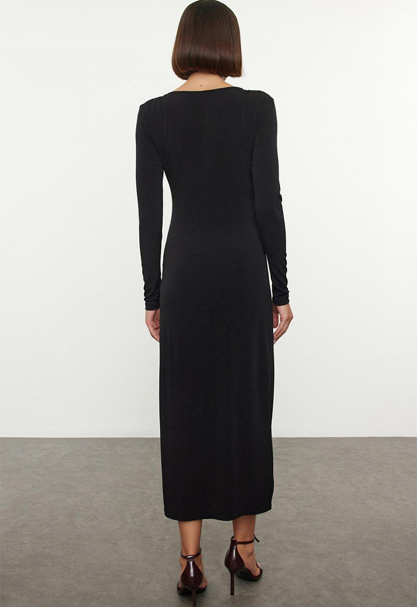 Trendyol - Accessory detail fitted maxi stretch knit dress  - black