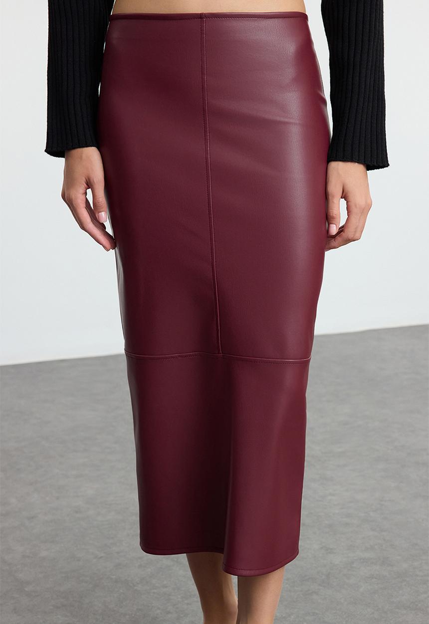 Trendyol - Red high waist pencil skirt with fitted slit  - burgundy