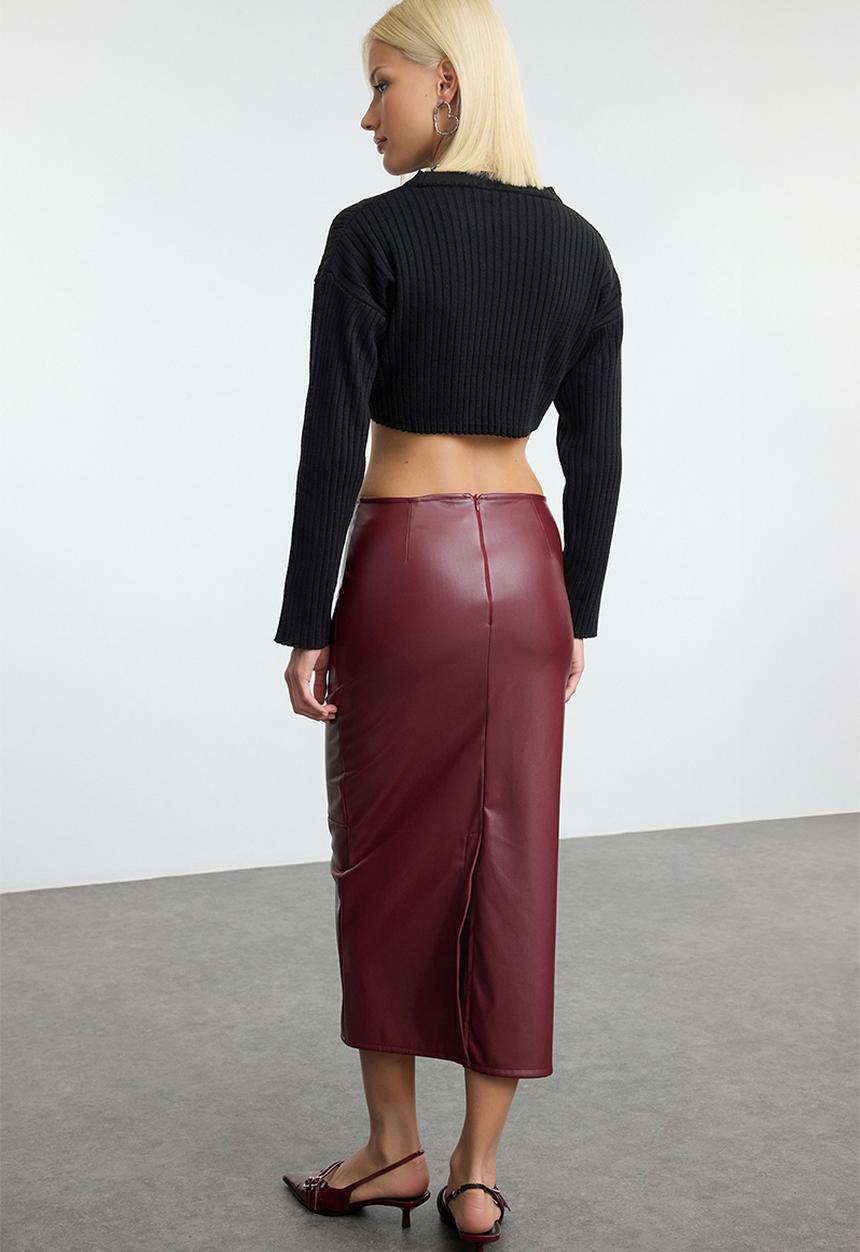 Trendyol - Red high waist pencil skirt with fitted slit  - burgundy