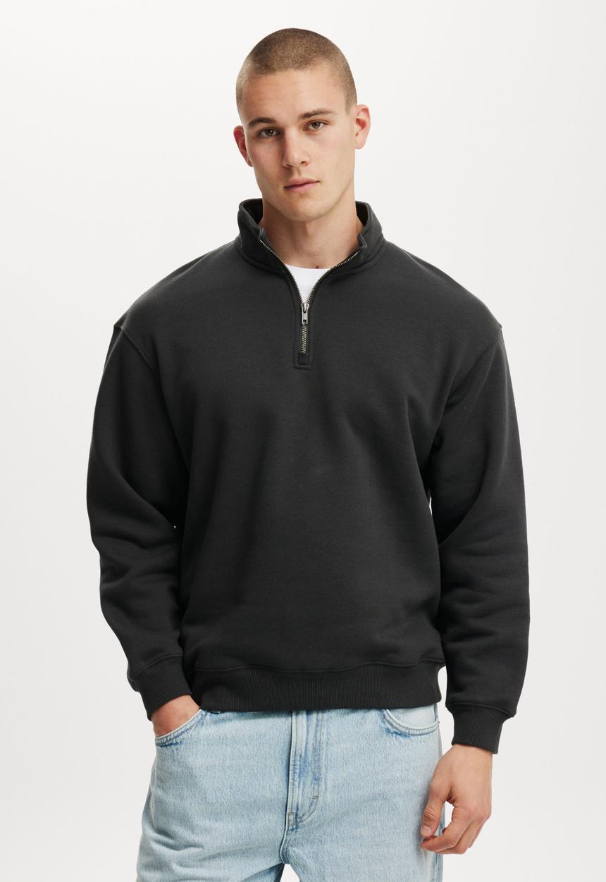 1 4 Zip Fleece - Washed Black