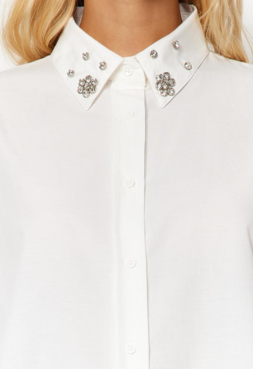 Trendyol - Collar stone detail oversize woven shirt - ecru