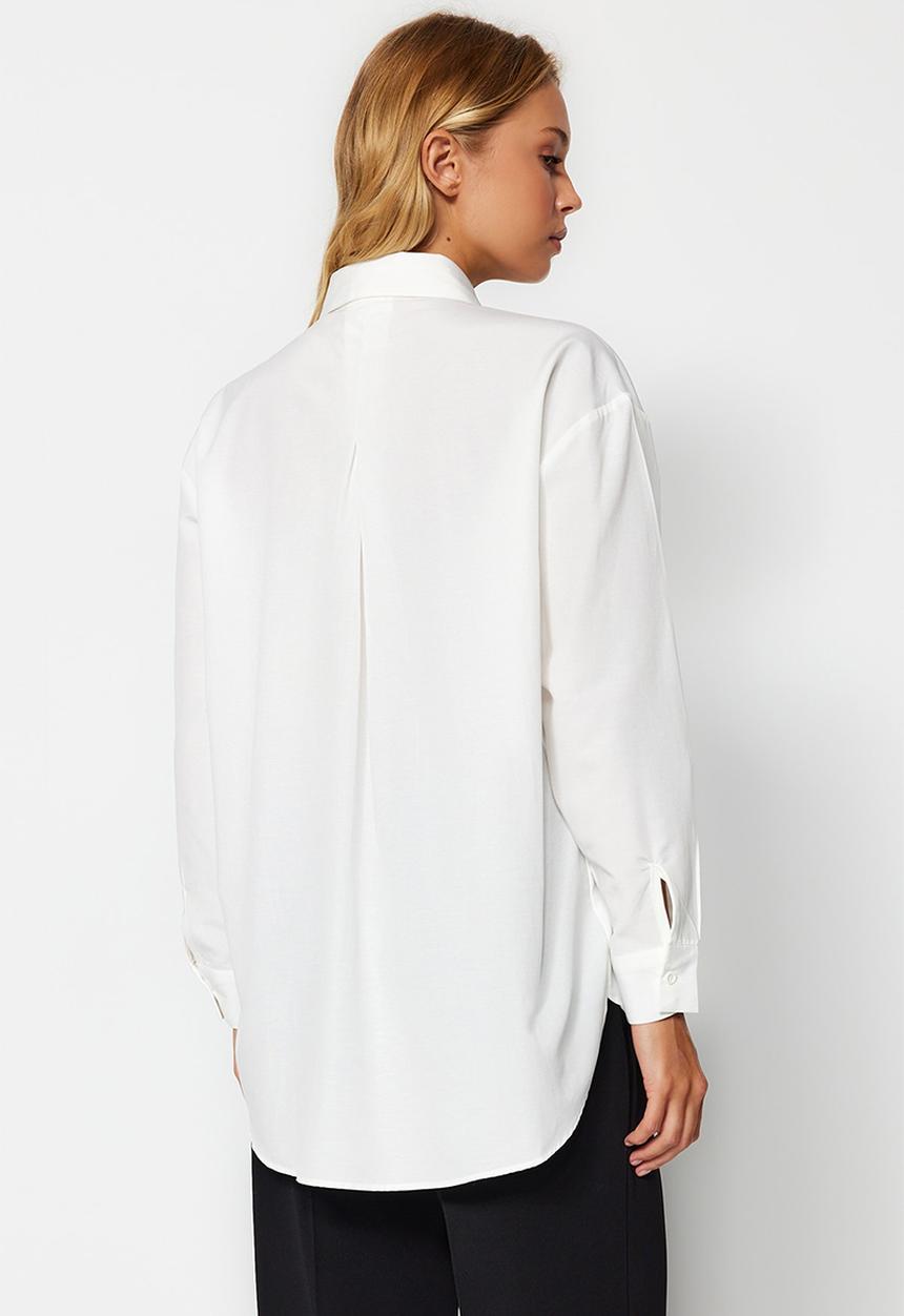 Trendyol - Collar stone detail oversize woven shirt - ecru