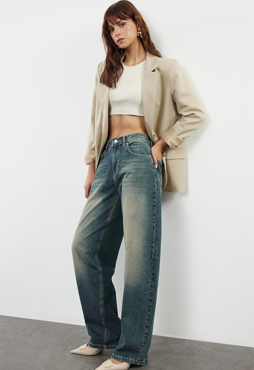 Trendyol - Blue more sustainable regular waist skater jeans  - dark blue