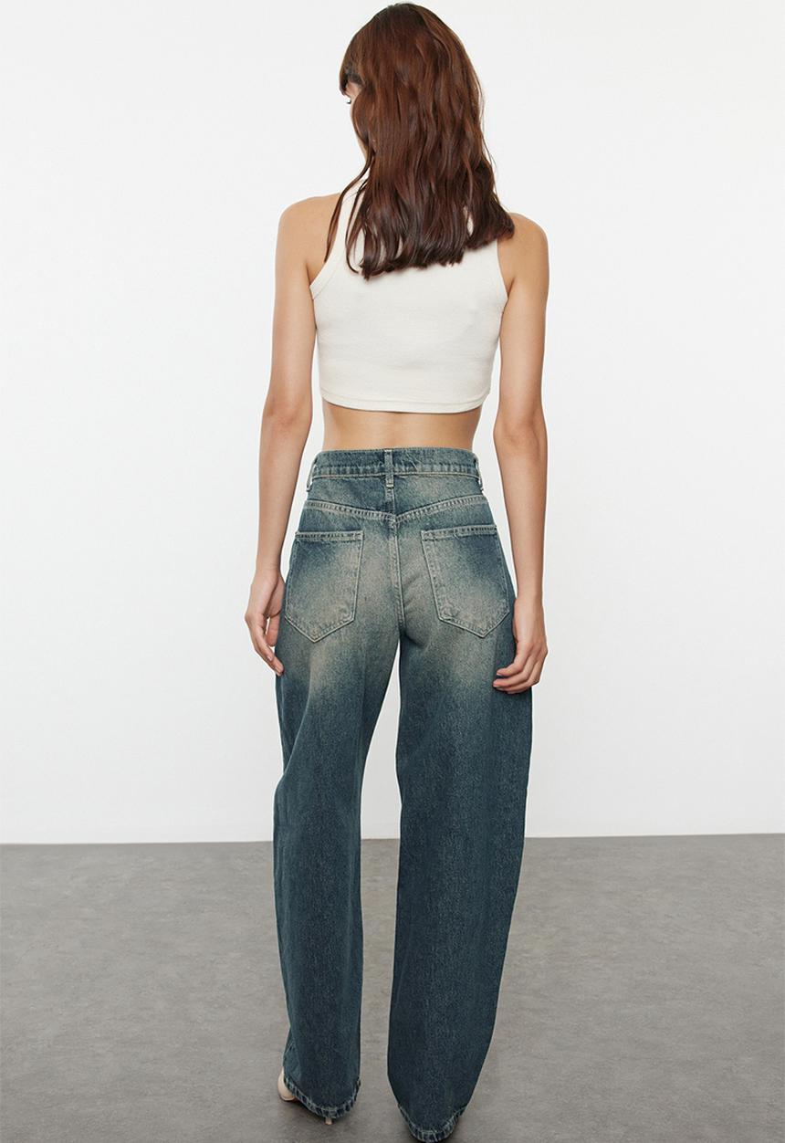 Trendyol - Blue more sustainable regular waist skater jeans  - dark blue