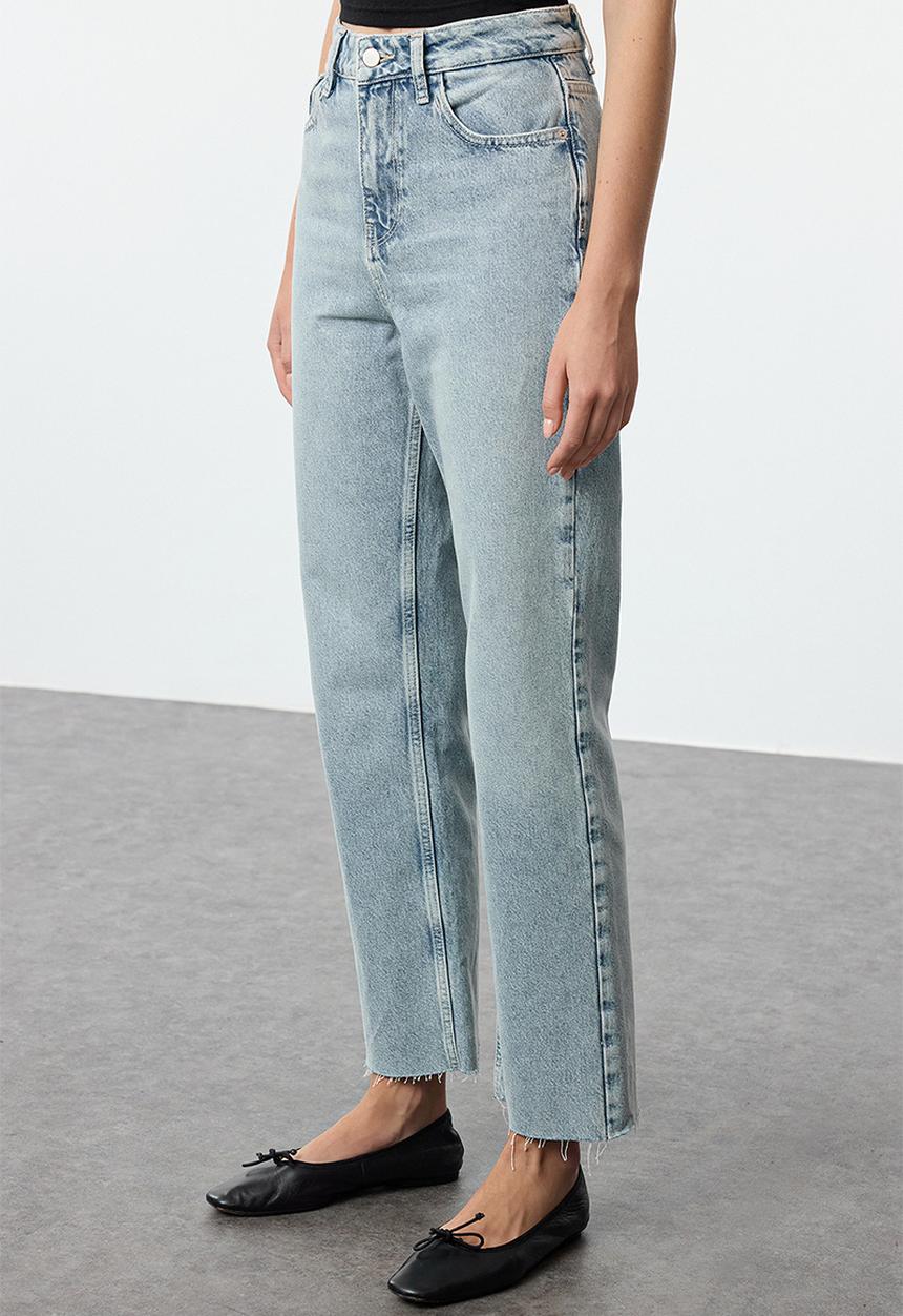 Trendyol - Blue cut-out high waist straight jeans  - light blue