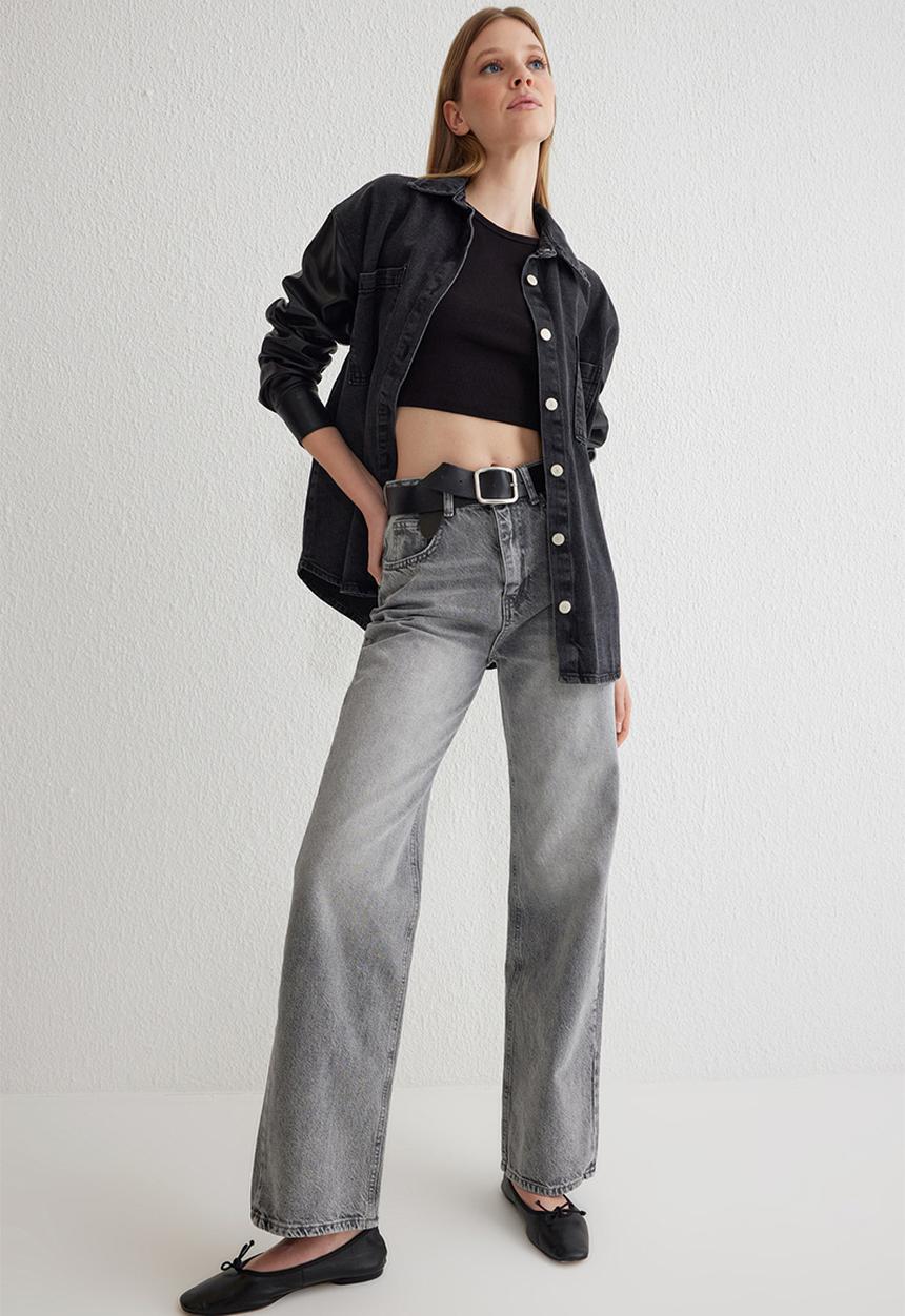 Trendyol - High waist wide leg jeans - grey
