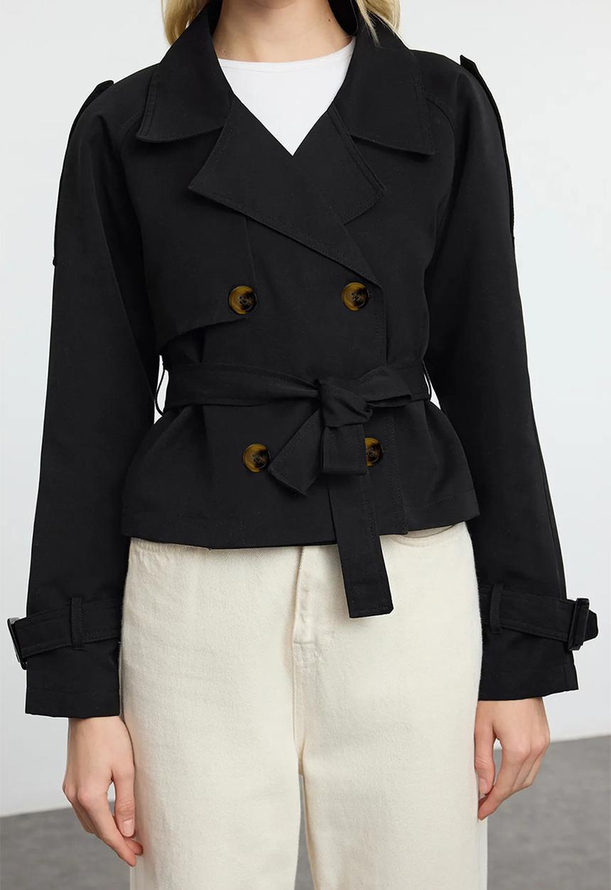 Trendyol - Water repellent regular short trench coat  - black