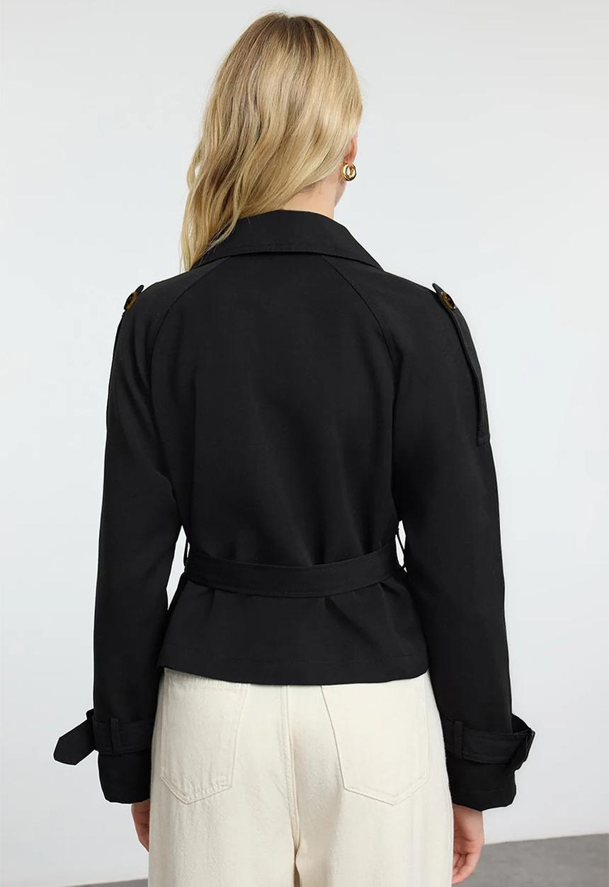 Trendyol - Water repellent regular short trench coat  - black