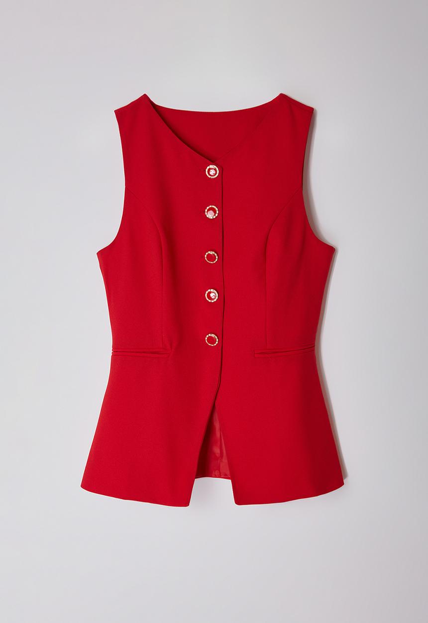 Trendyol - Fitted round collar woven vest  - red