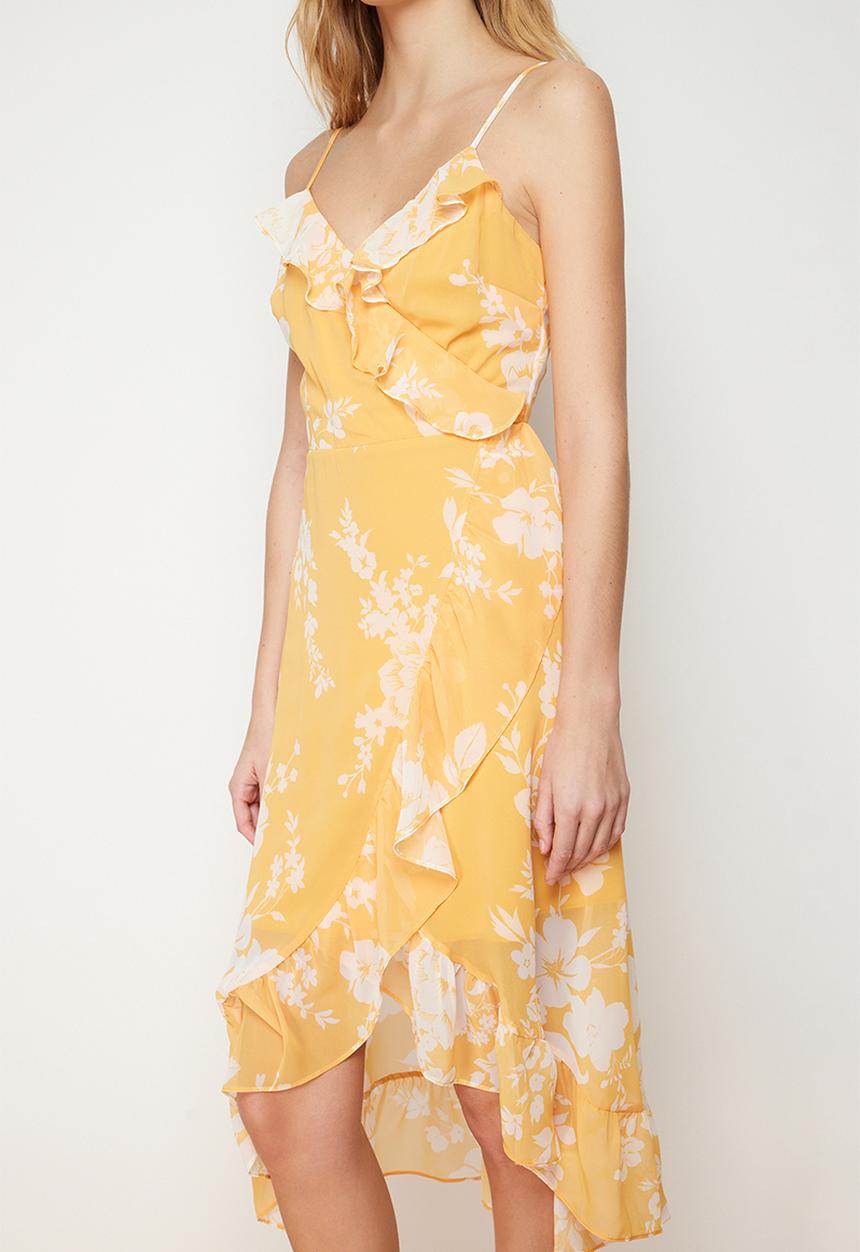 Trendyol - Double breasted midi chiffon lined woven dress - yellow