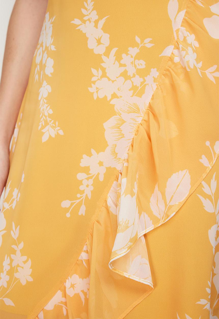 Trendyol - Double breasted midi chiffon lined woven dress - yellow