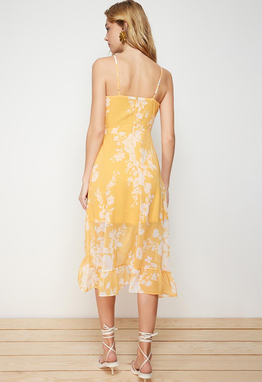 Trendyol - Double breasted midi chiffon lined woven dress - yellow