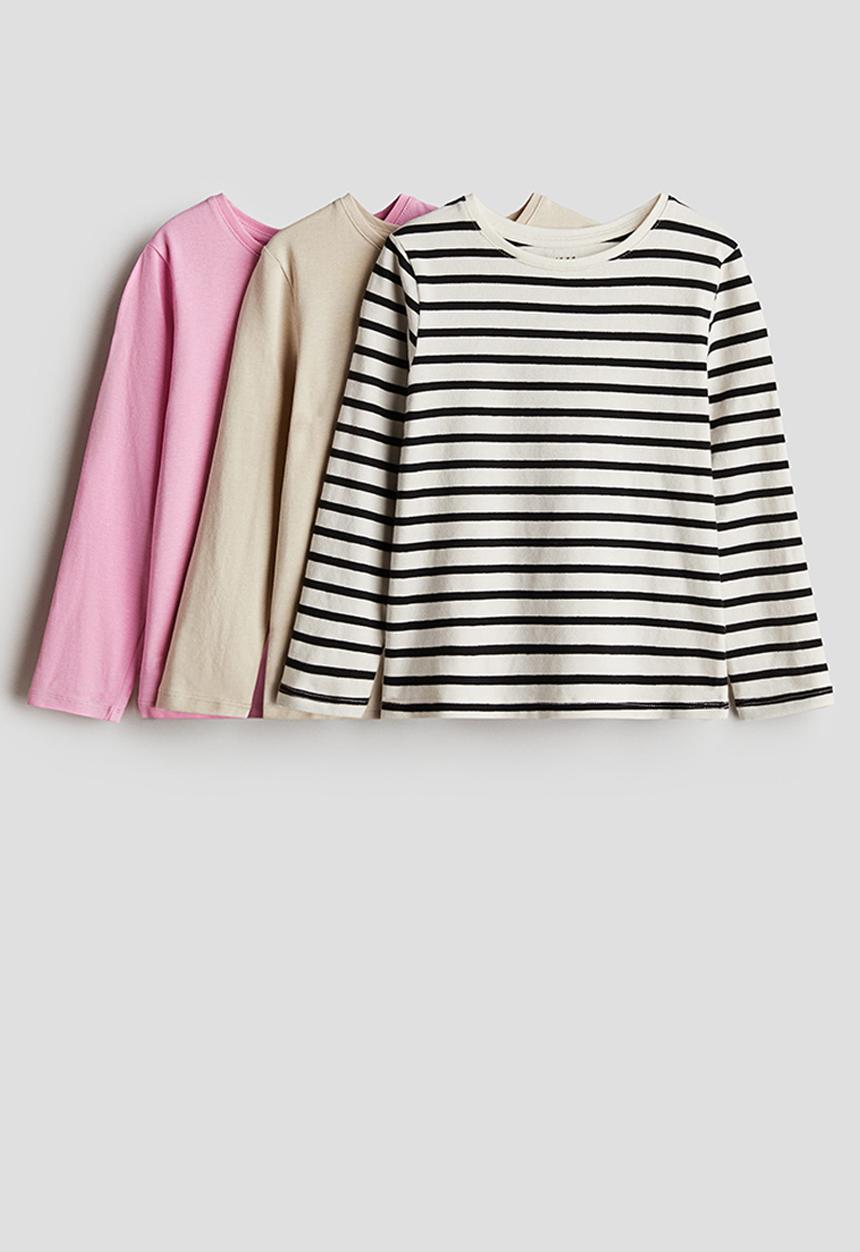 H&M - 3-Pack long-sleeved tops - pink striped