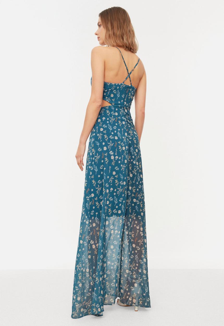 Trendyol - A-line window/cut out detail floral patterned maxi woven dress - multi