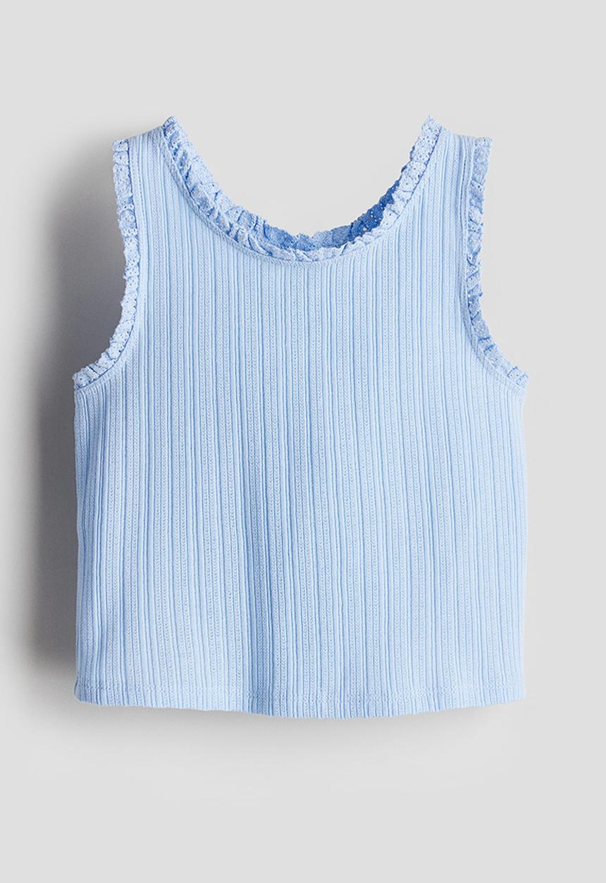 H&M - Lace-trimmed vest top - light blue 