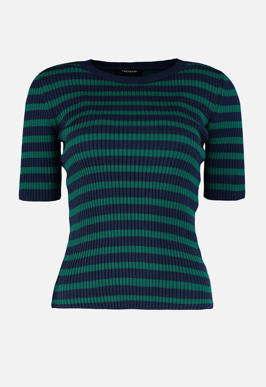 Trendyol - Blue basic striped knitwear sweater - navy blue