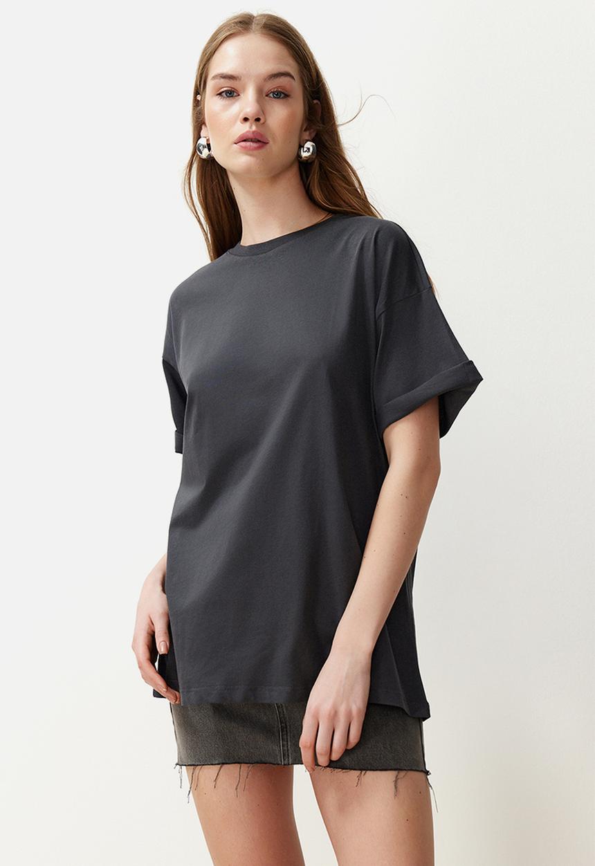 Trendyol - Crew neck oversize wide knitted t-shirt - anthracite