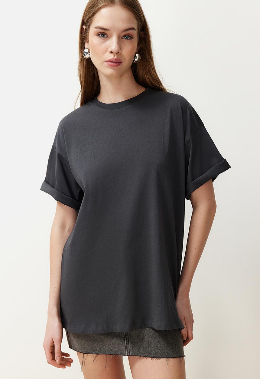 Trendyol - Crew neck oversize wide knitted t-shirt - anthracite