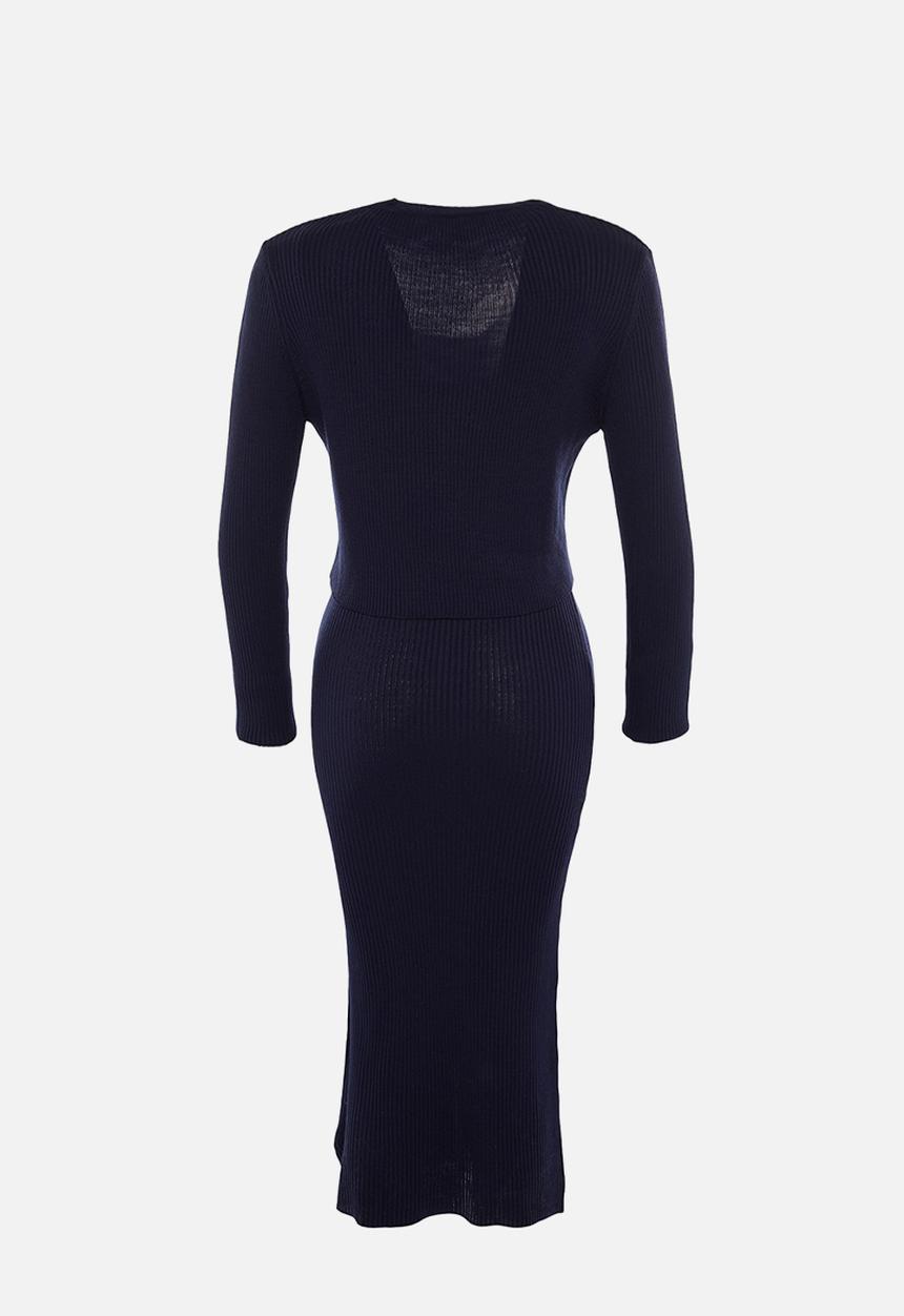 Trendyol - Fitted midi knitwear cardigan dress suit - navy blue