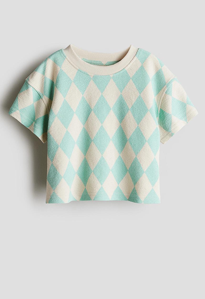 H&M - Boxy-style top - turquoise & harlequin-patterned