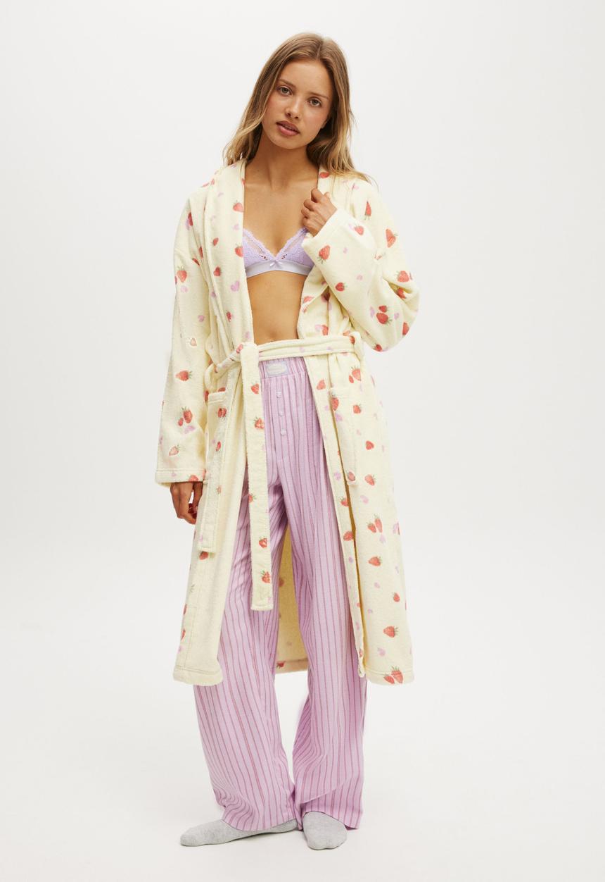 Cotton On - Luxe Terry Robe - Mixed Berry Dreams