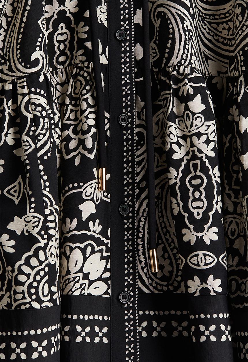 H&M - Tie-belt dress - black paisley-patterned