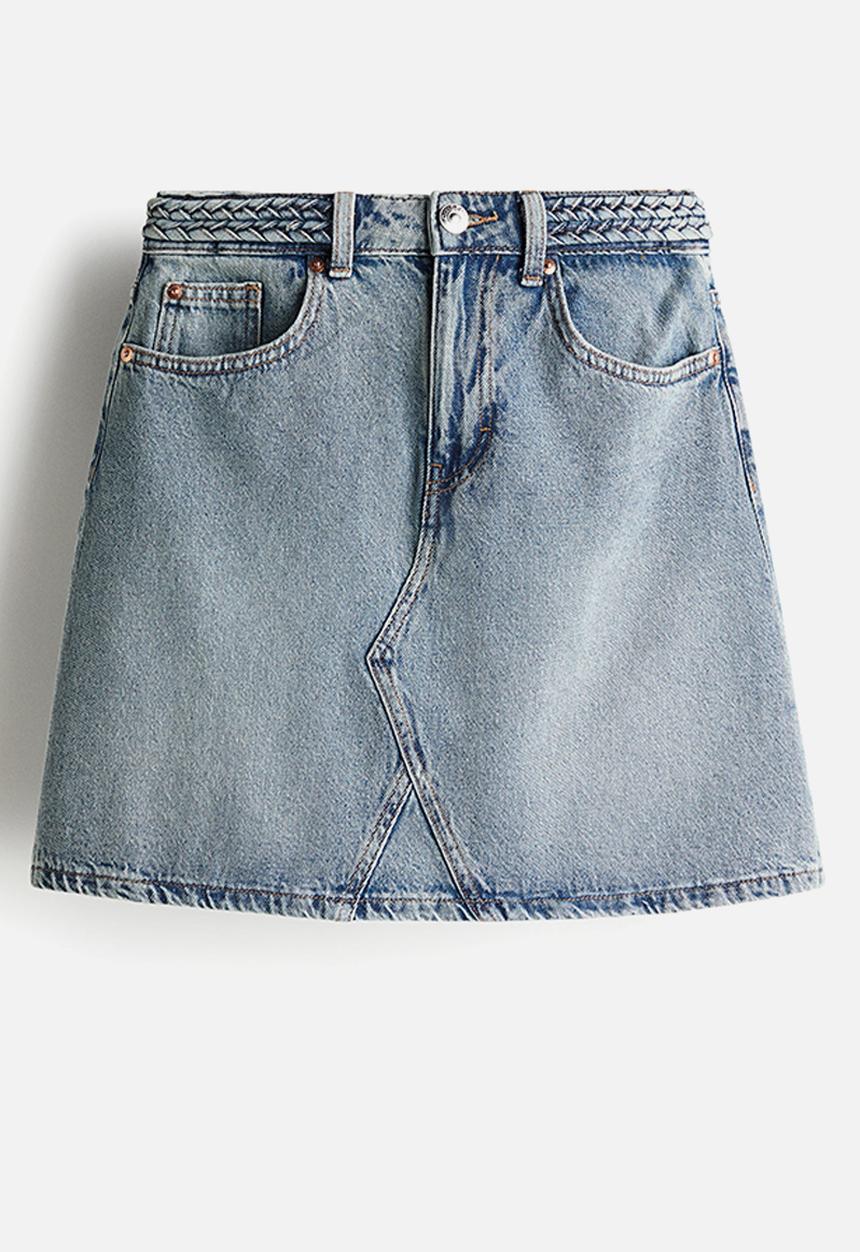H&M - Braided-detail denim skirt - light denim blue