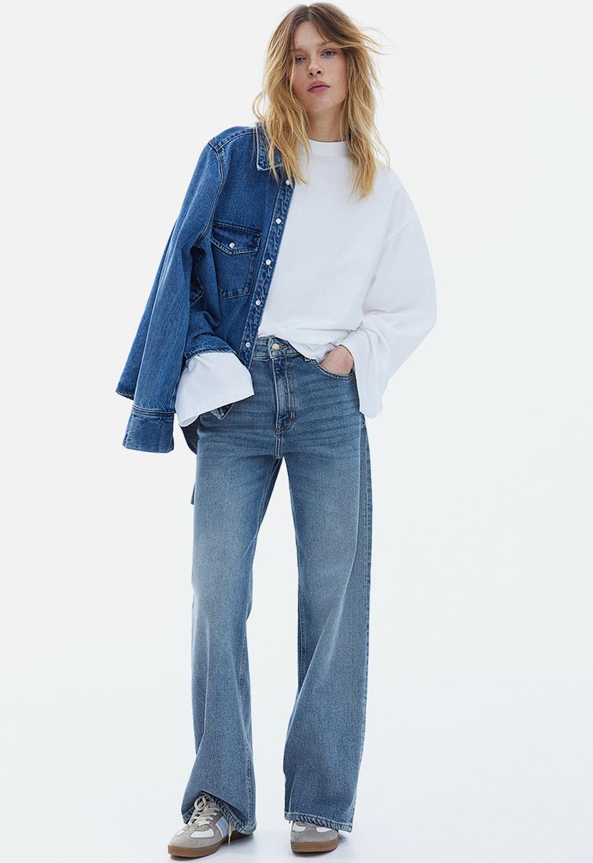 H&M - Wide high jeans - denim blue