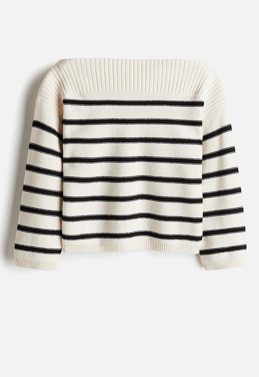 H&M - Purl-knit boat-neck jumper - cream striped