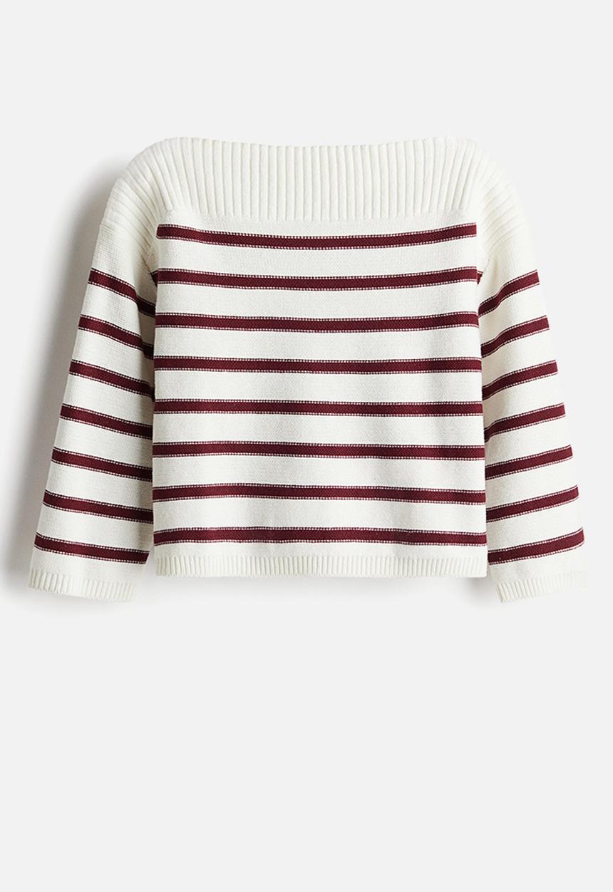 H&M - Purl-knit boat-neck jumper - cream striped