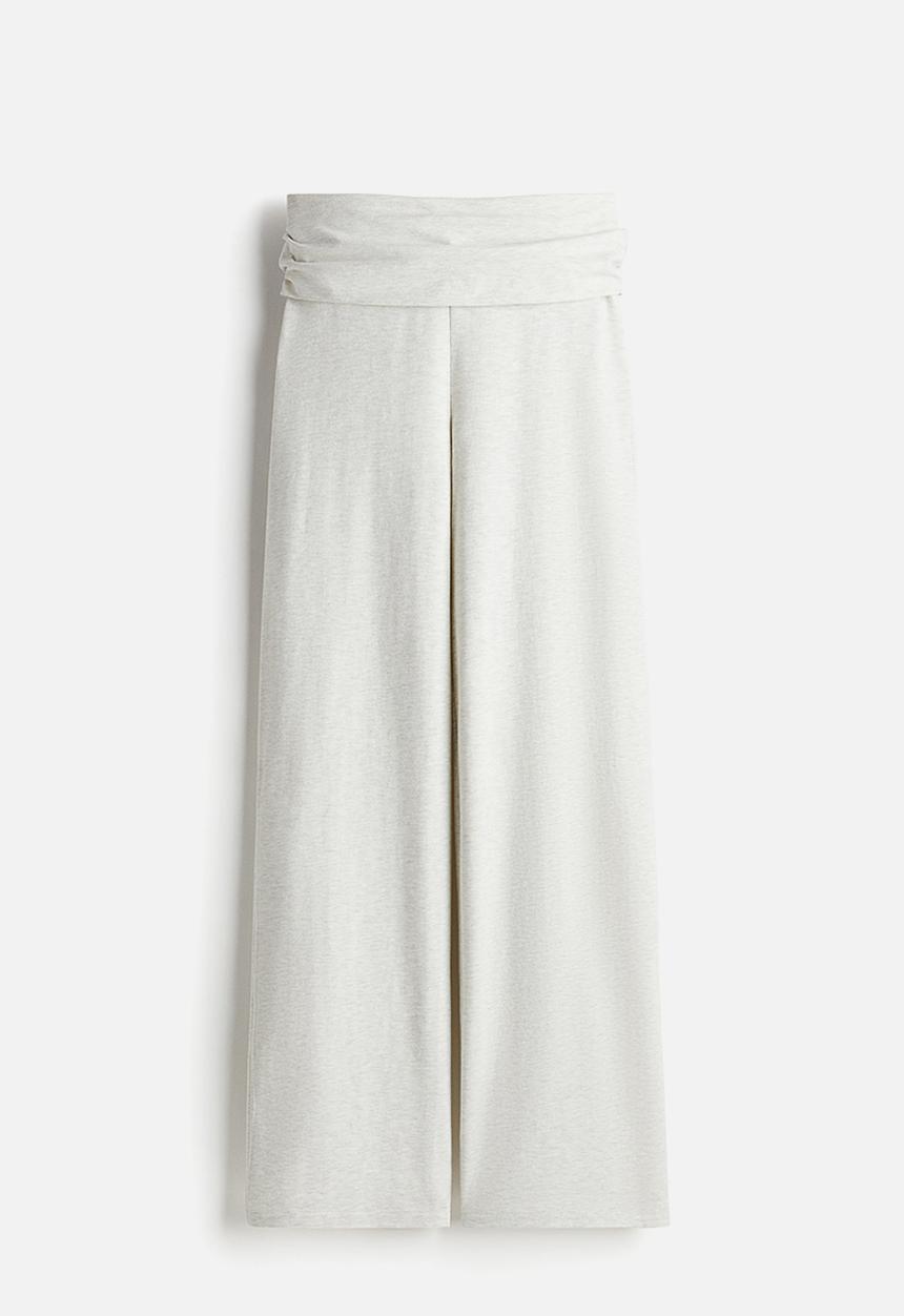 H&M - Foldover-waist jersey trousers - light grey marl 