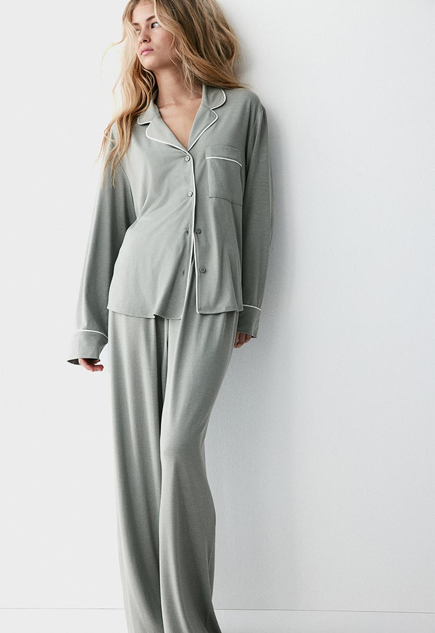 H&M - Viscose-blend pyjamas - light khaki green