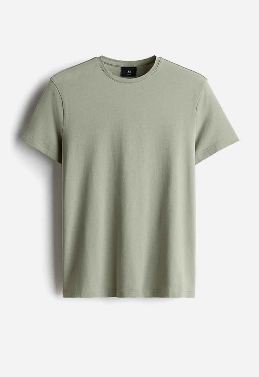 H&M - Slim fit round-necked t-shirt - light sage green