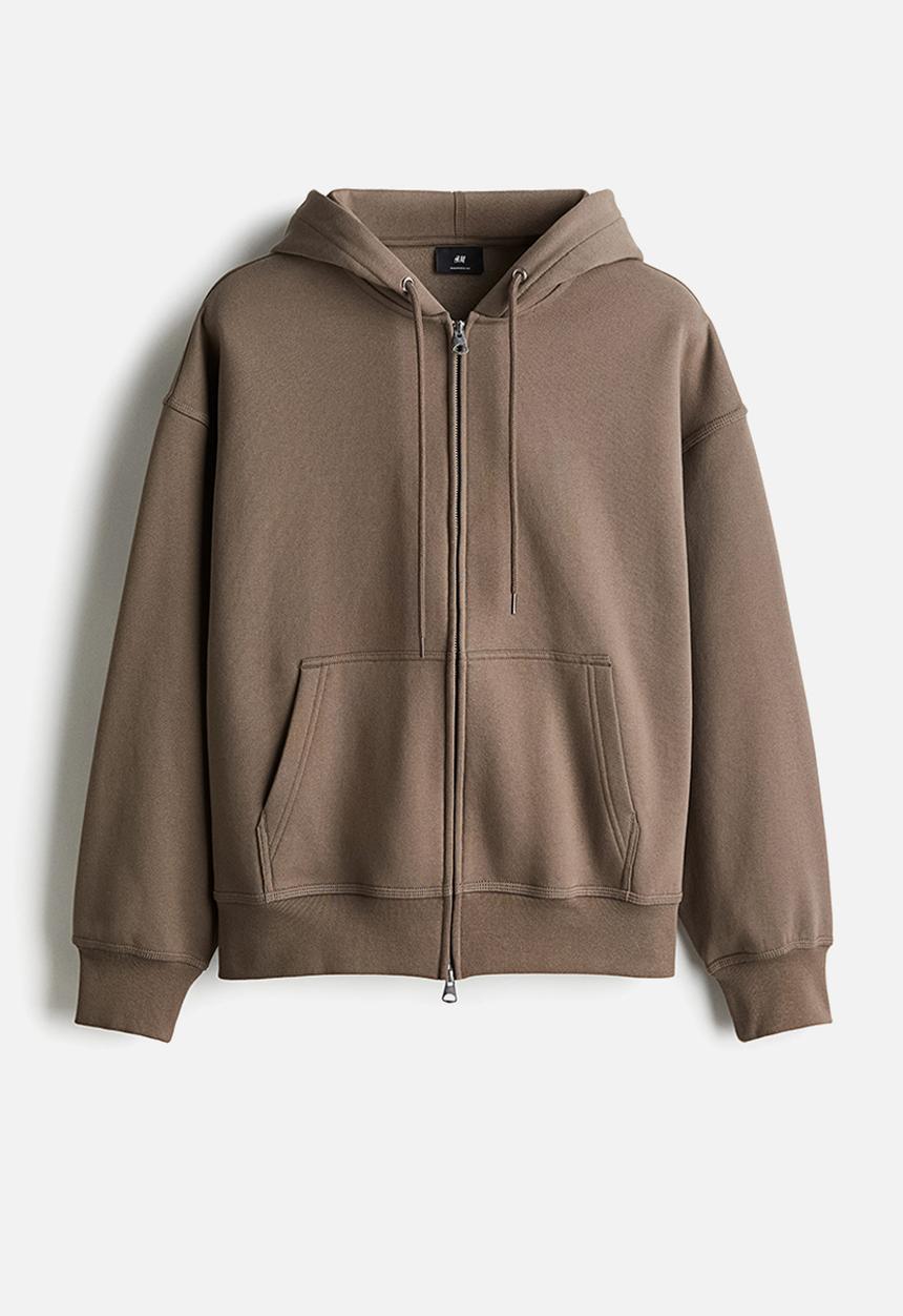 H&M - Oversized fit zip-through hoodie - dark beige