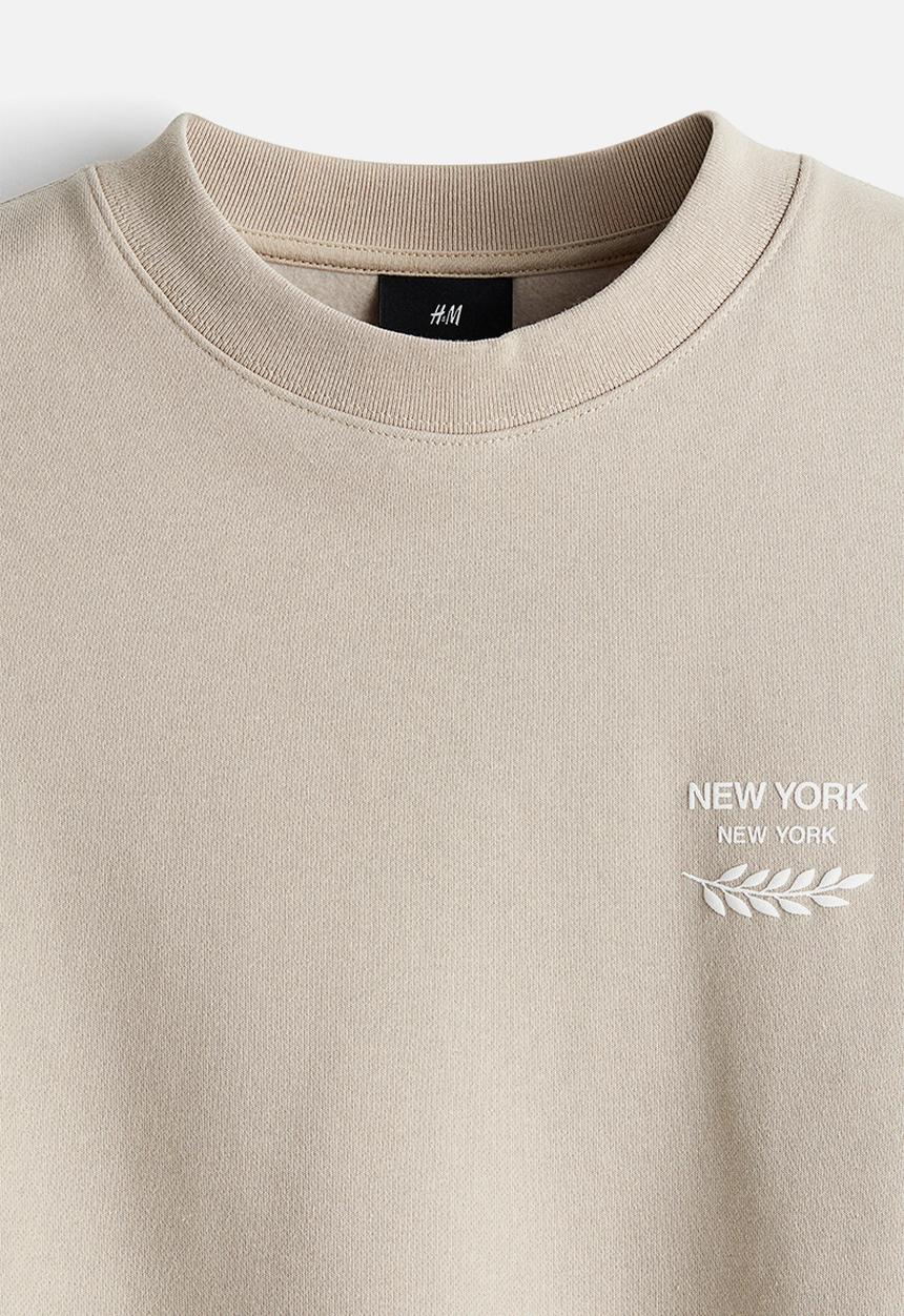 H&M - Loose fit printed sweatshirt - light beige new york