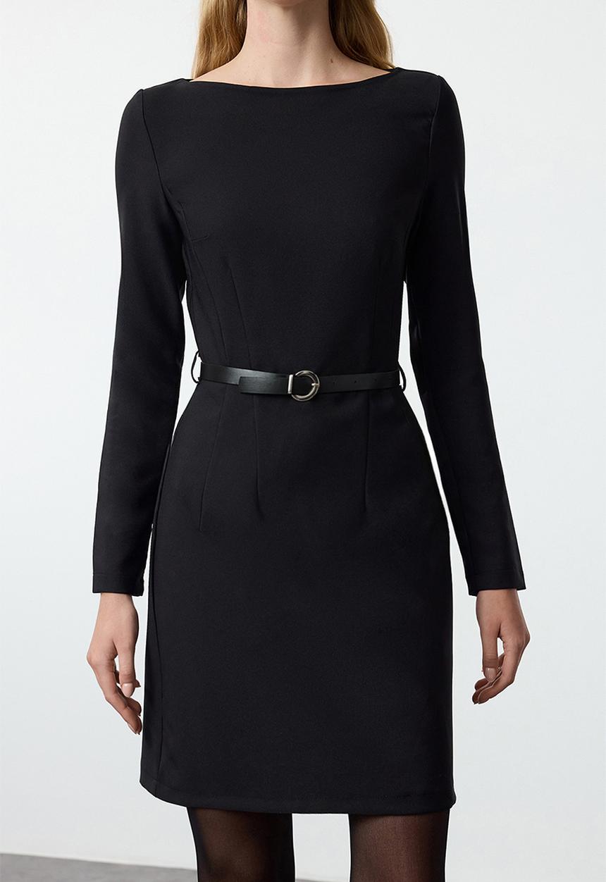 Trendyol - Belted bodycon mini woven dress - black