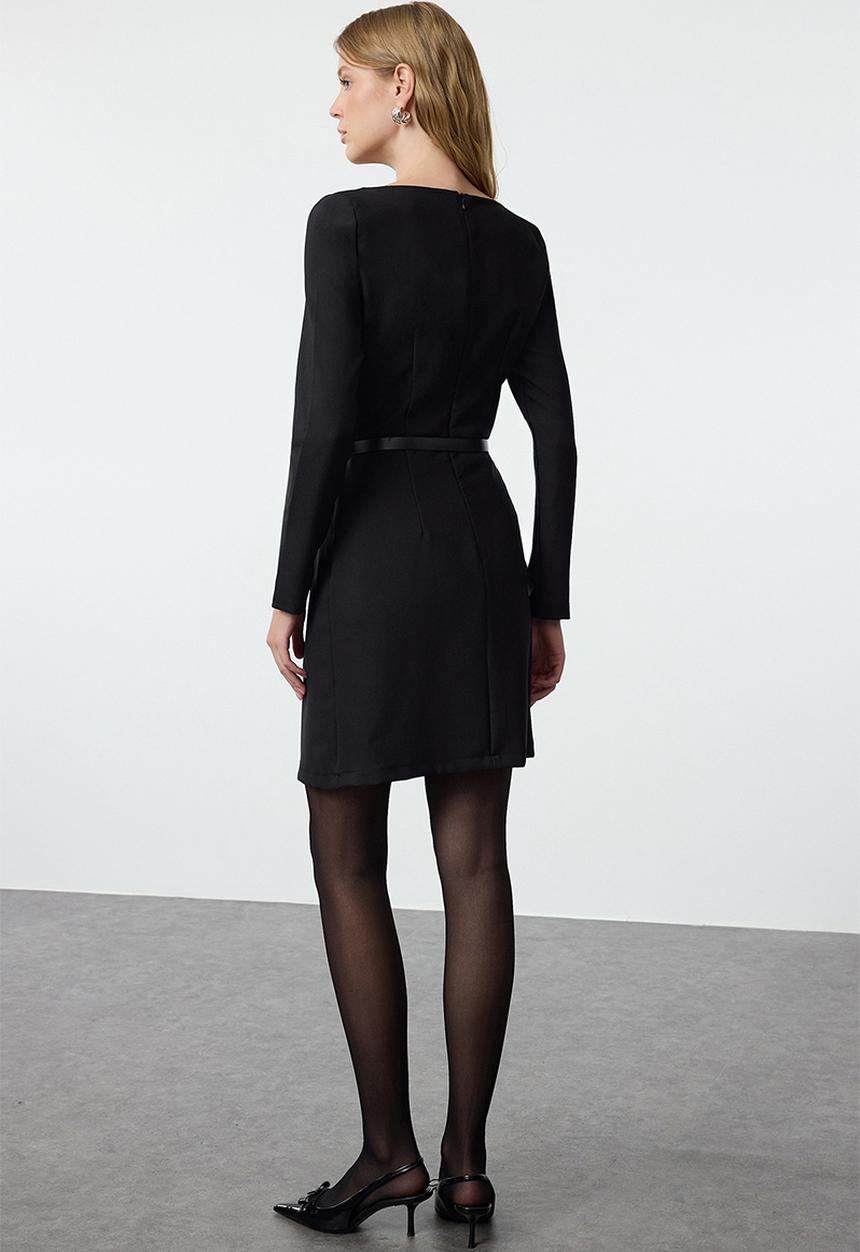 Trendyol - Belted bodycon mini woven dress - black
