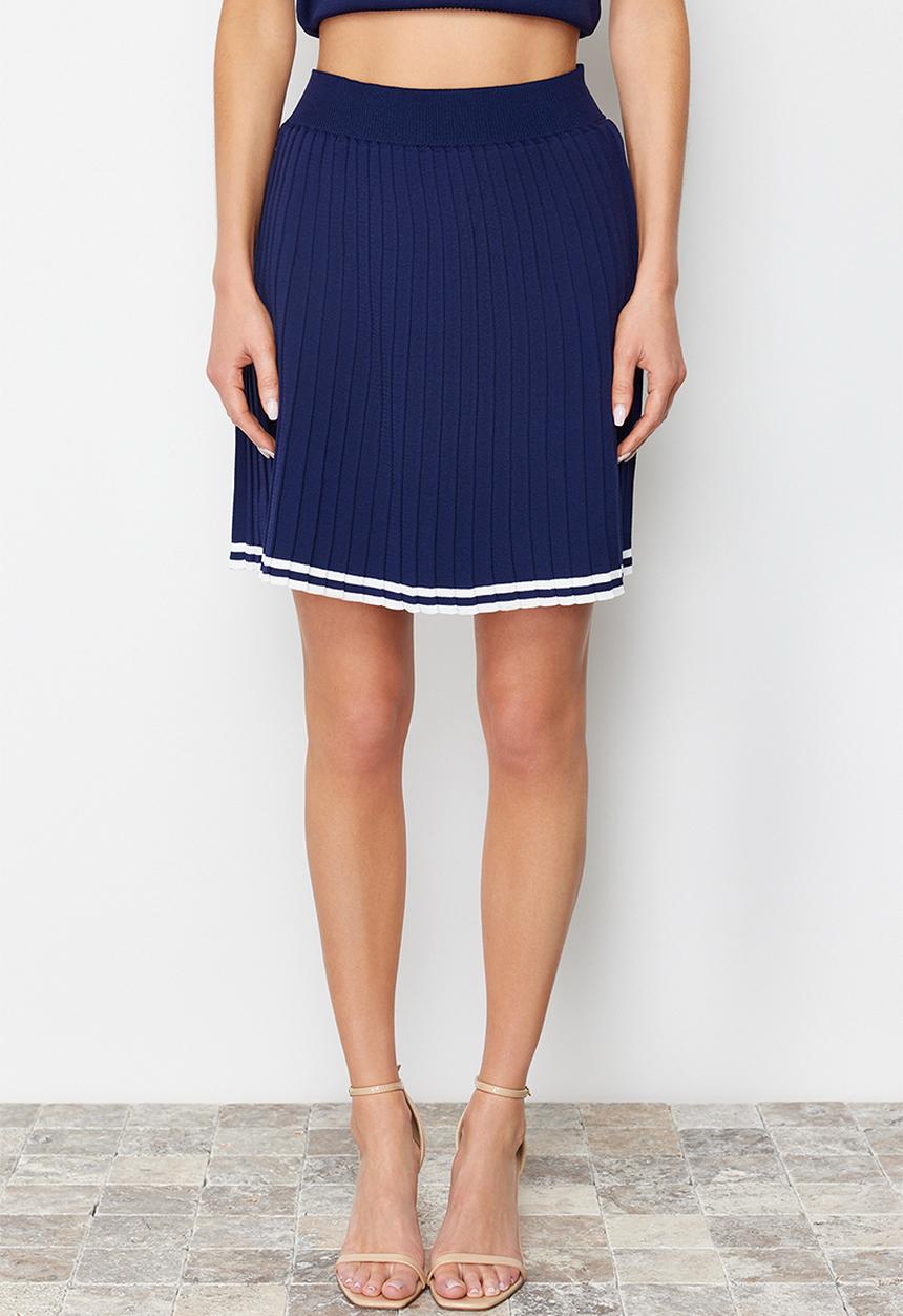Trendyol - Polo collar pleated skirted top bottom set - navy blue