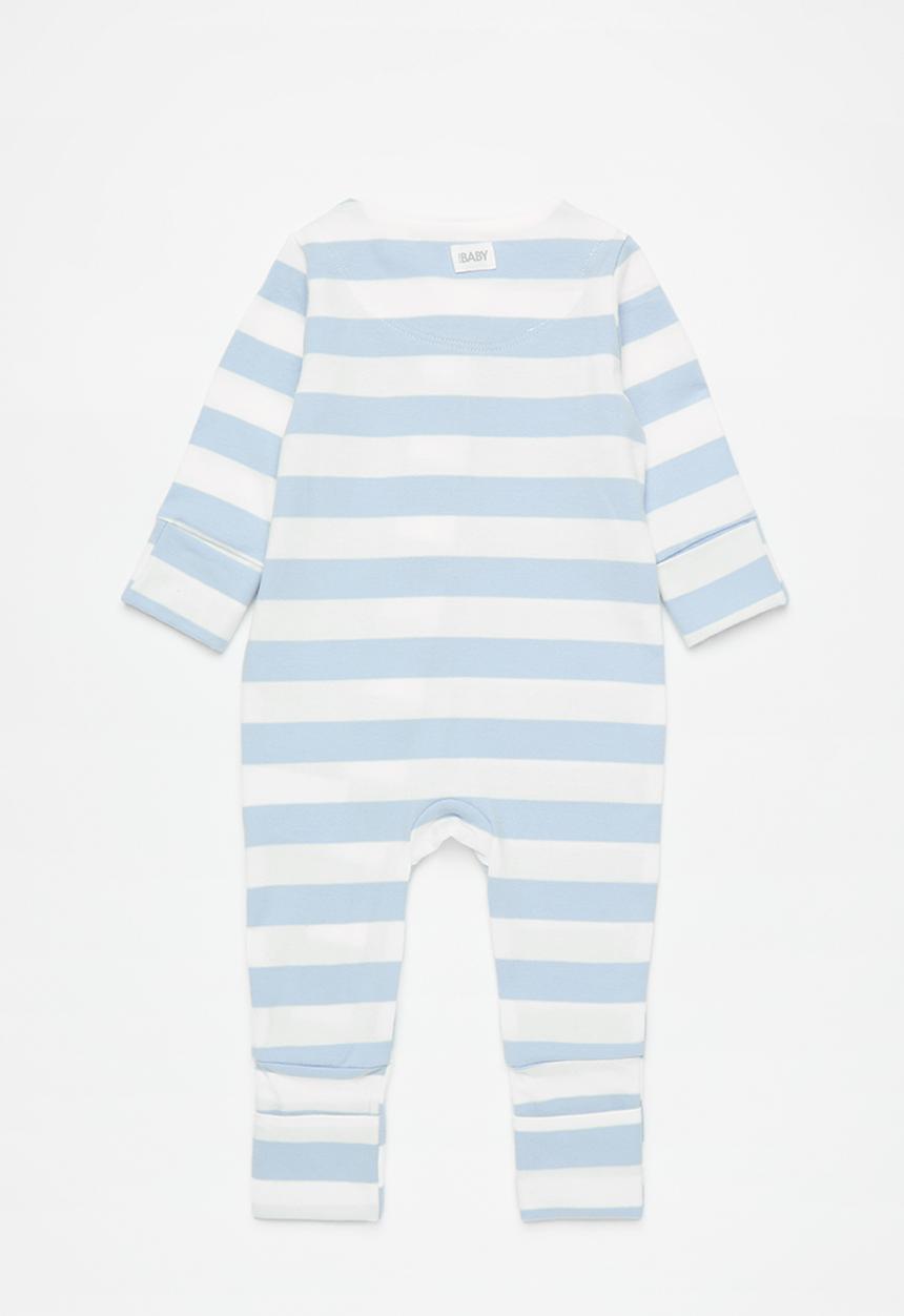Cotton On - The long sleeve zip romper - dawn blue/hey baby rugby stripe