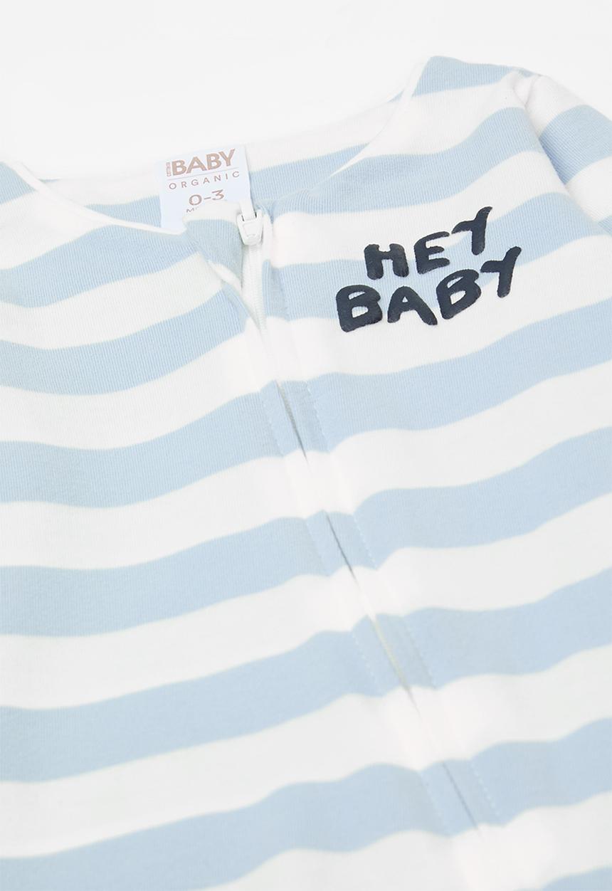 Cotton On - The long sleeve zip romper - dawn blue/hey baby rugby stripe