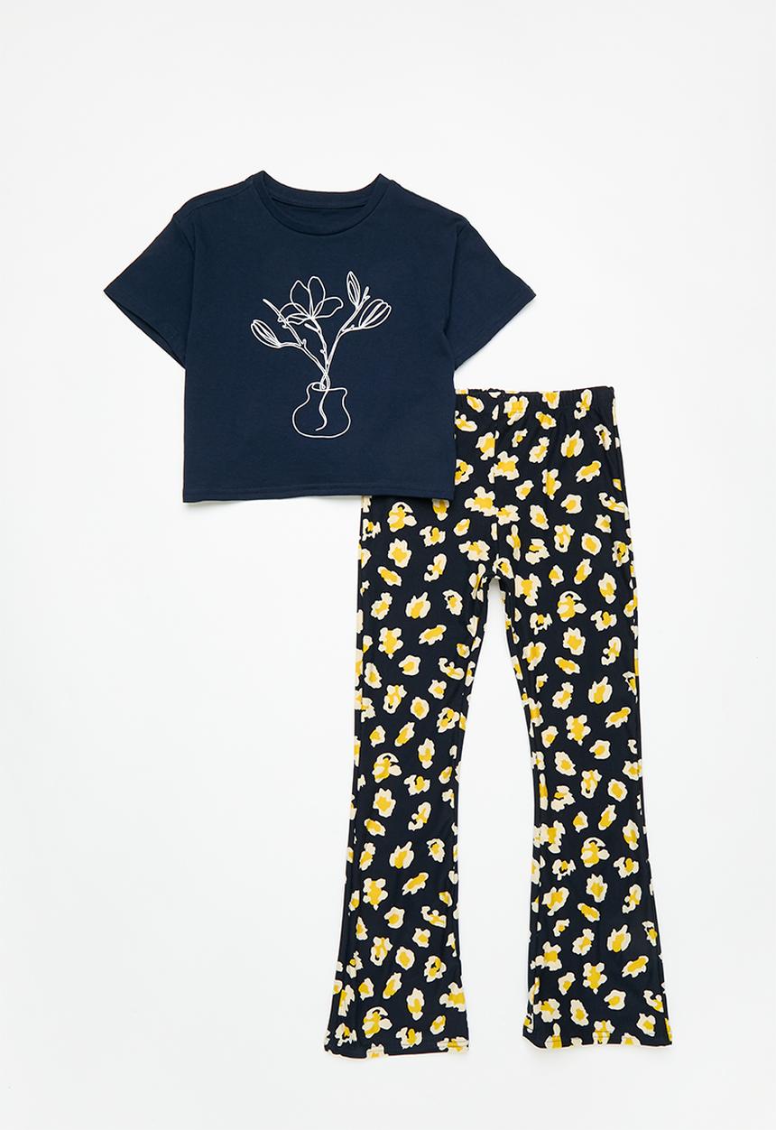 Pop Candy - Tee & flared legging set - navy