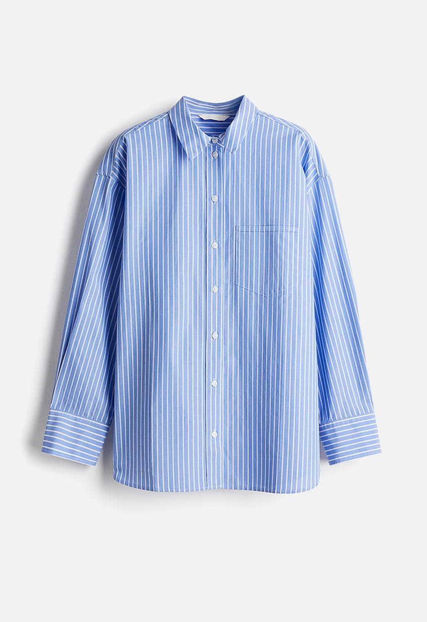 H&M - Loose-fit cotton shirt - blue striped