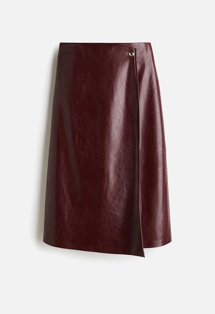 H&M - Coated wrap skirt - burgundy