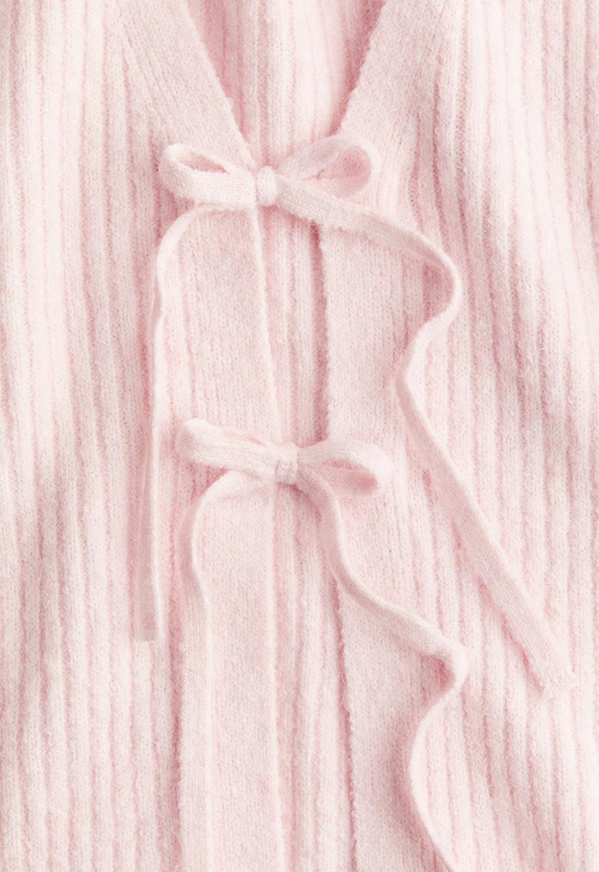 H&M - Tie-detail rib-knit top - light pink
