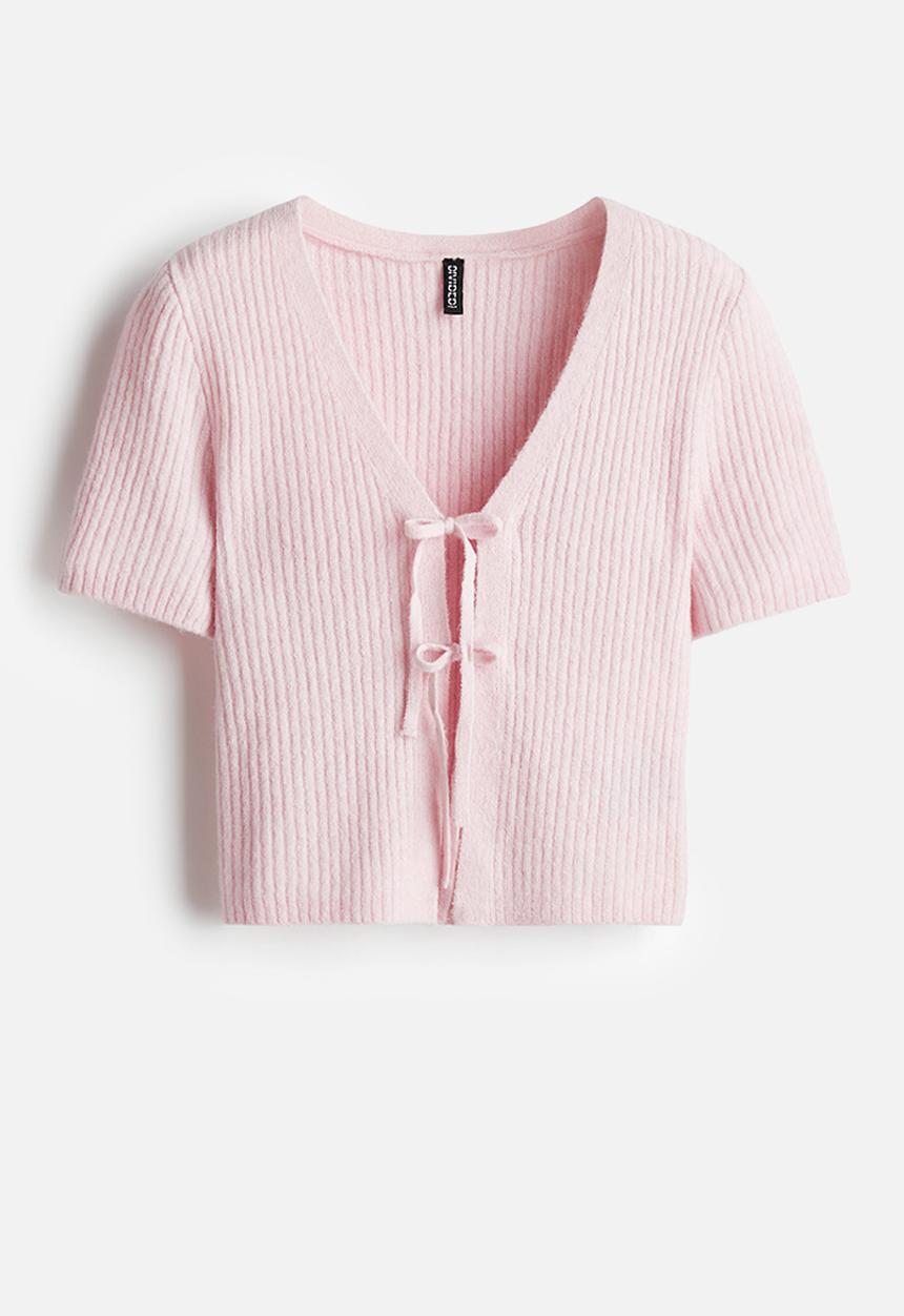 H&M - Tie-detail rib-knit top - light pink