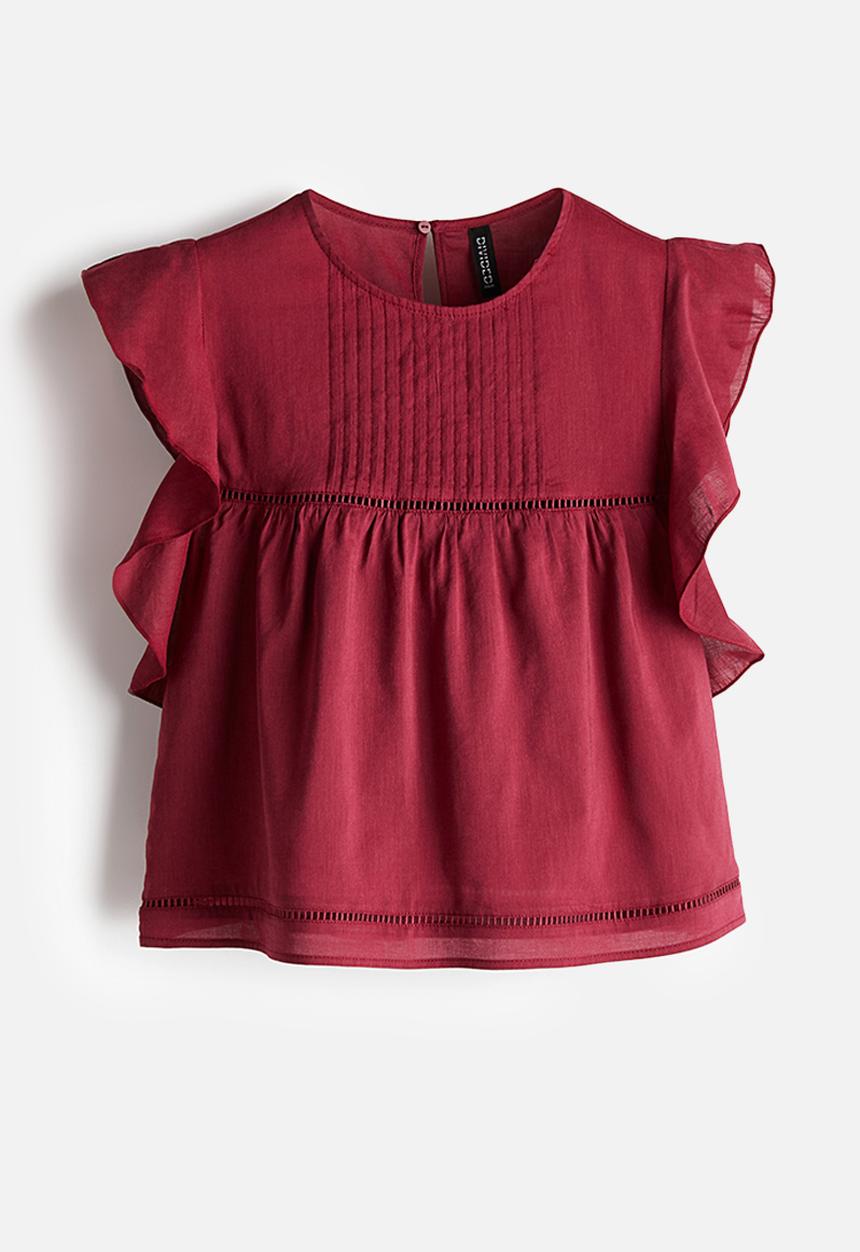 H&M - Flutter-sleeved blouse - dark red