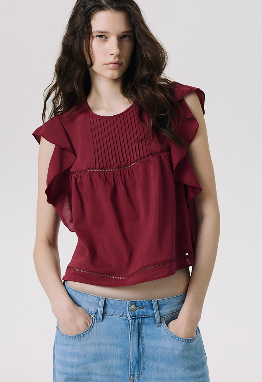 H&M - Flutter-sleeved blouse - dark red